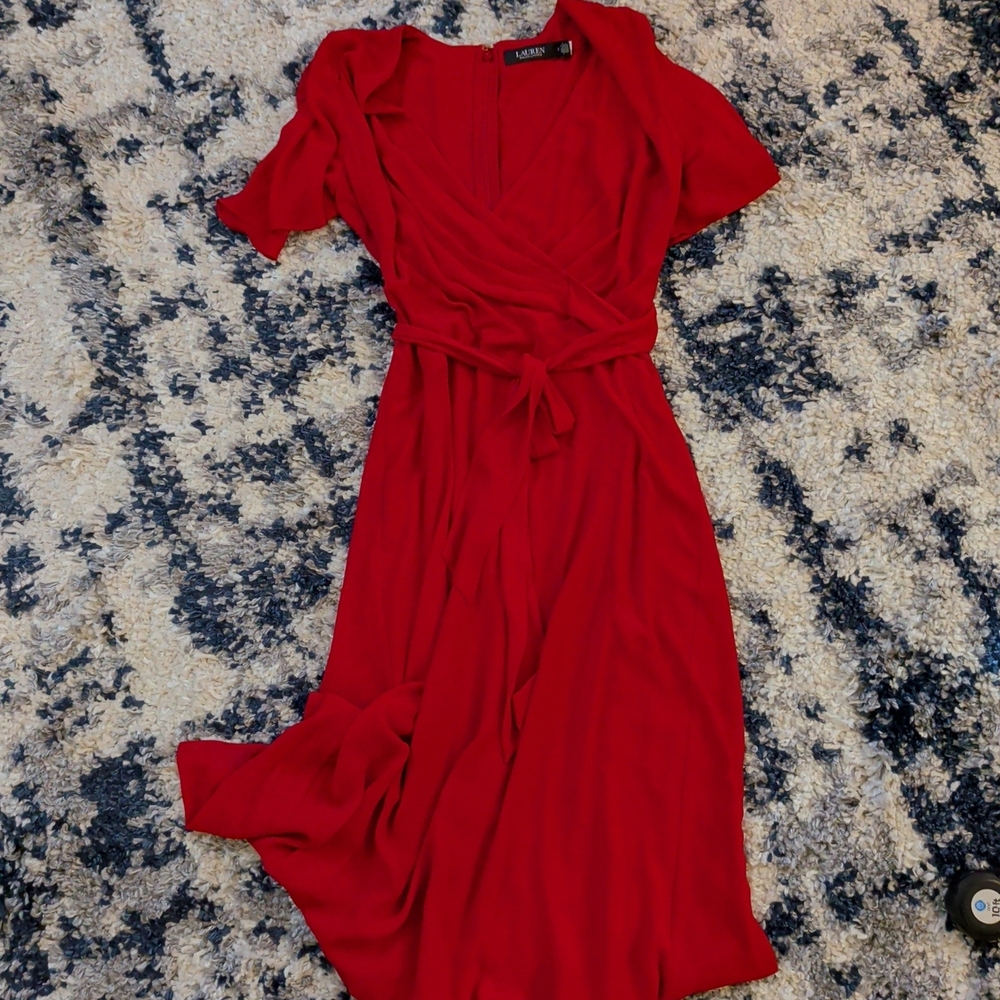 Lauren Ralph Lauren Red Wrap Maxi Dress with Self Tie
